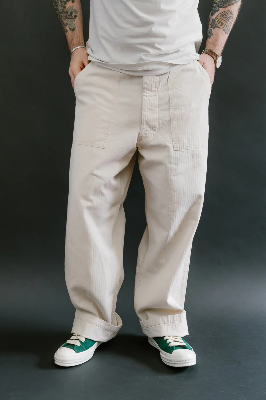 01-5103-66 - Herringbone Summer Fatigue Pants - Ecru - Image 16