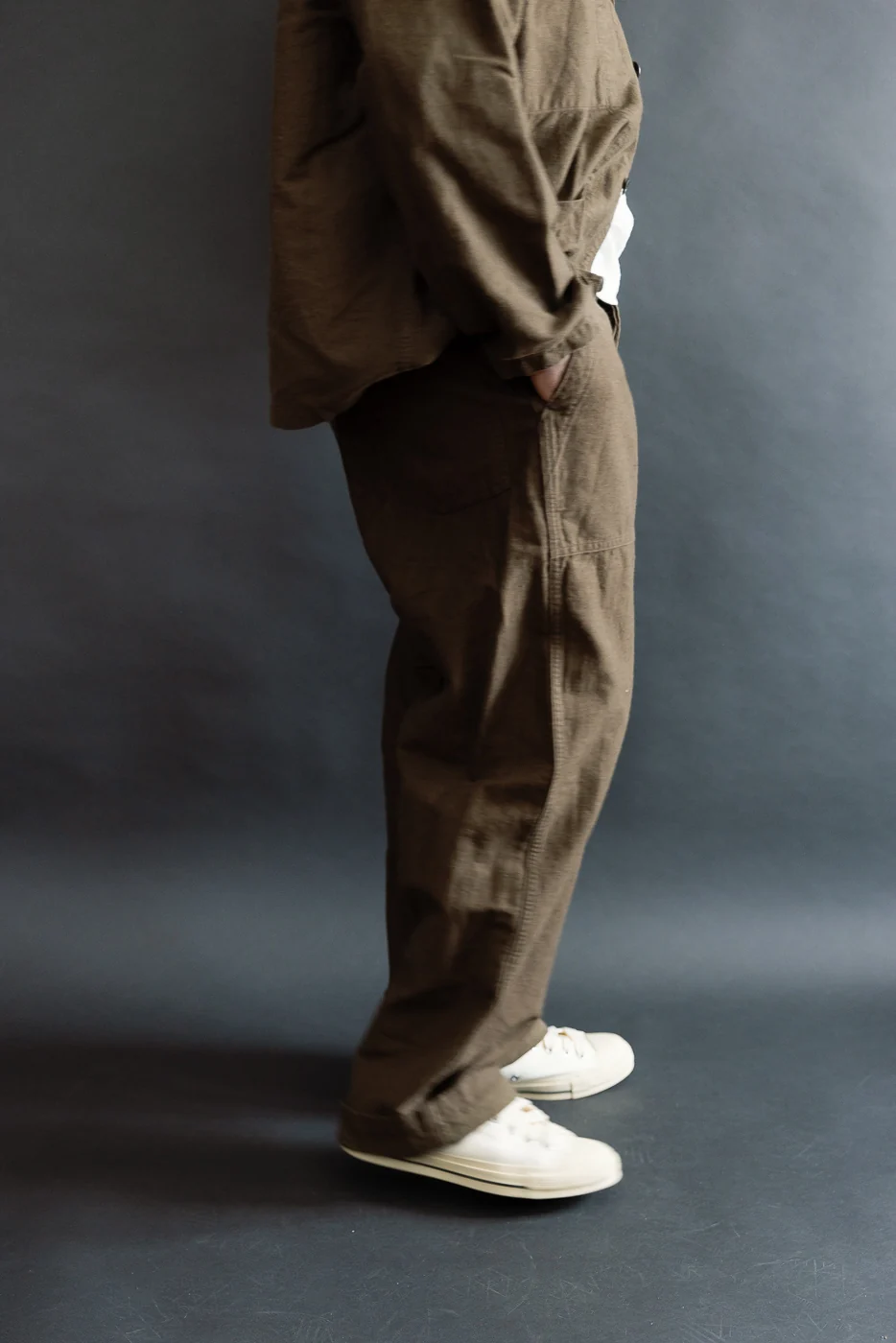 01-5104-52K - Fatigue Pants Cotton Linen Moleskin Relax Fit - Coffee Brown - Image 14