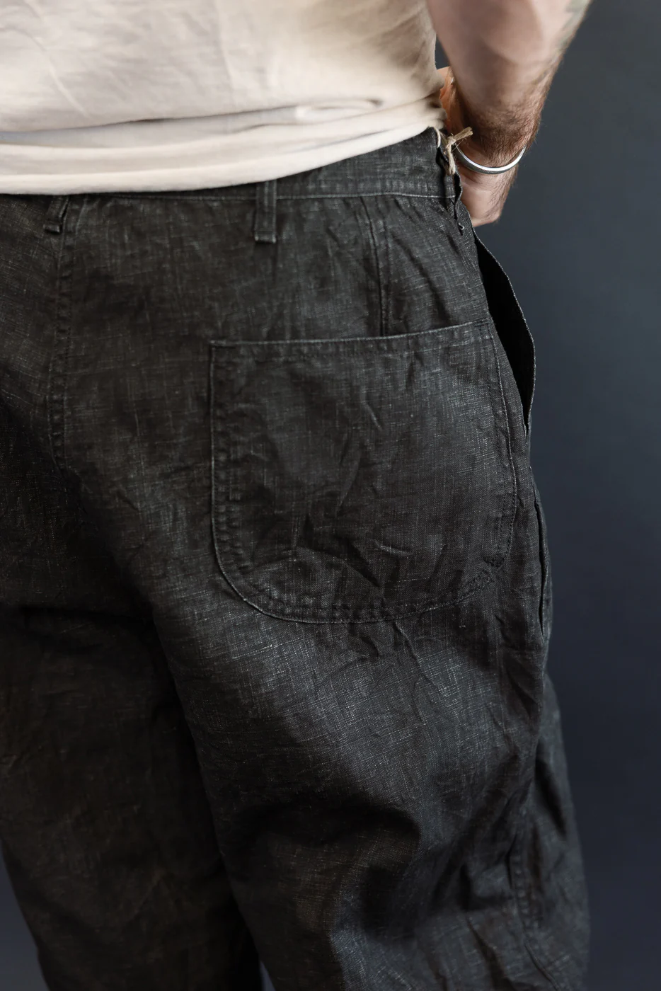 01-V5130-61 - WWII U.S. Navy Utility Sumi Coated Linen Pants - Black - Image 19