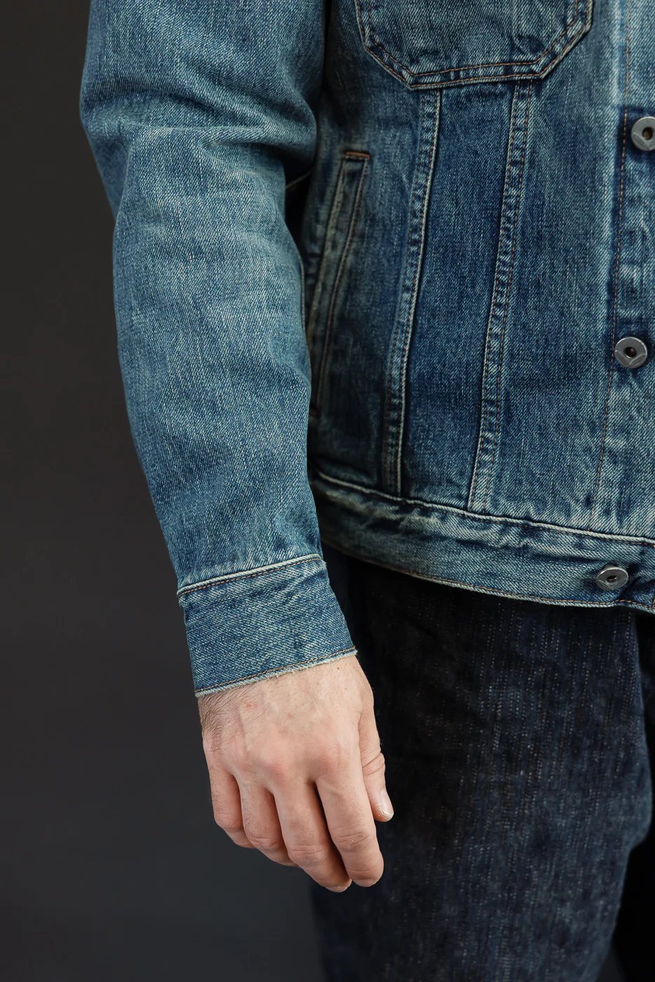 13.5oz - Selvedge Denim Cruiser Jacket - Vintage Wash Indigo - Image 18