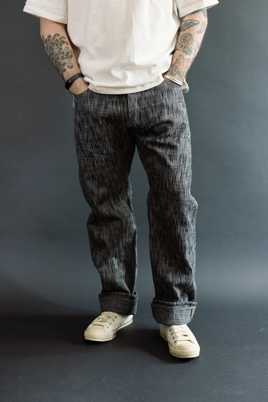 15oz Skein Dyed Slubby Black x Gray Selvedge Jeans - Slim Straight Fit - Image 10