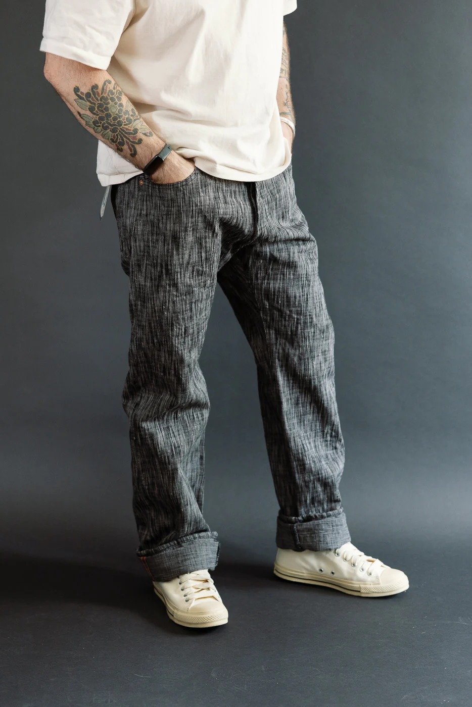 15oz Skein Dyed Slubby Black x Gray Selvedge Jeans - Slim Straight Fit - Image 14