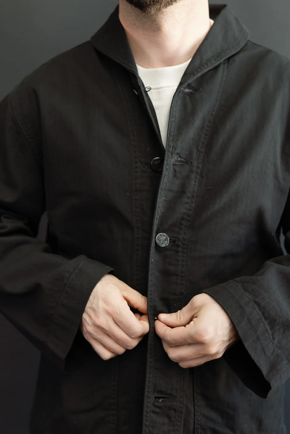 2052-2 - USN Shawl Collar Herringbone Coverall - Black - Image 17