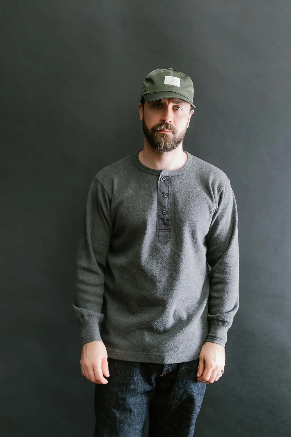 5502H - Cotton Rib Henley Neck L/S Shirt - Charcoal Black - Image 8
