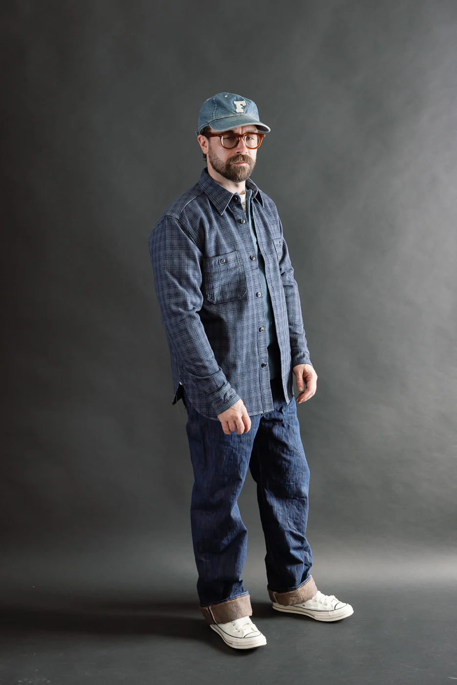 5734 - 13oz Jacquard Check Work Shirt - Navy - Image 7