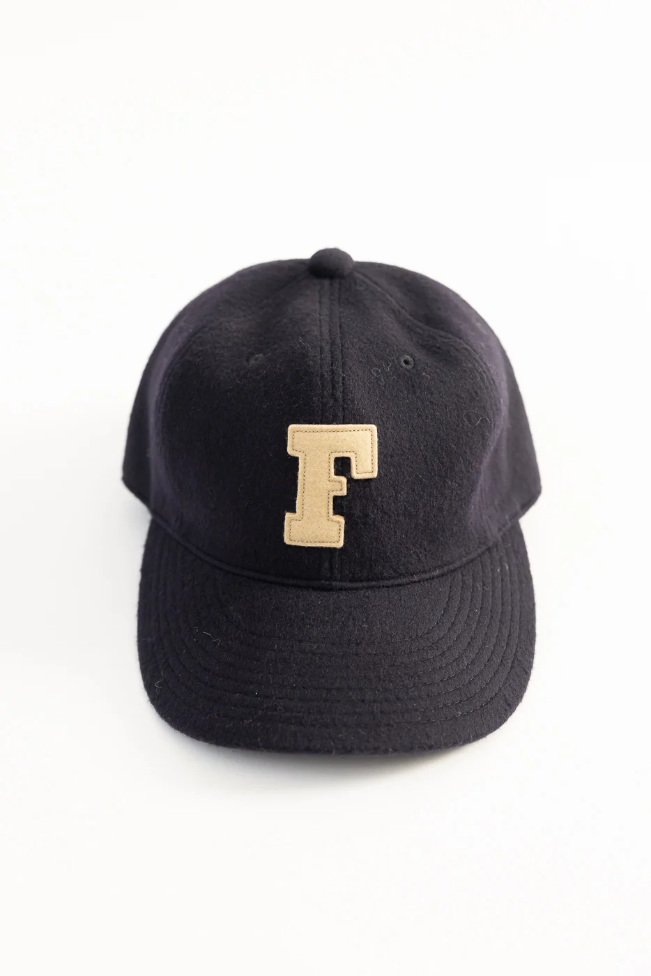 6853-25 - 6 Panel Melton Baseball Cap 'F' Patch - Navy - Image 6