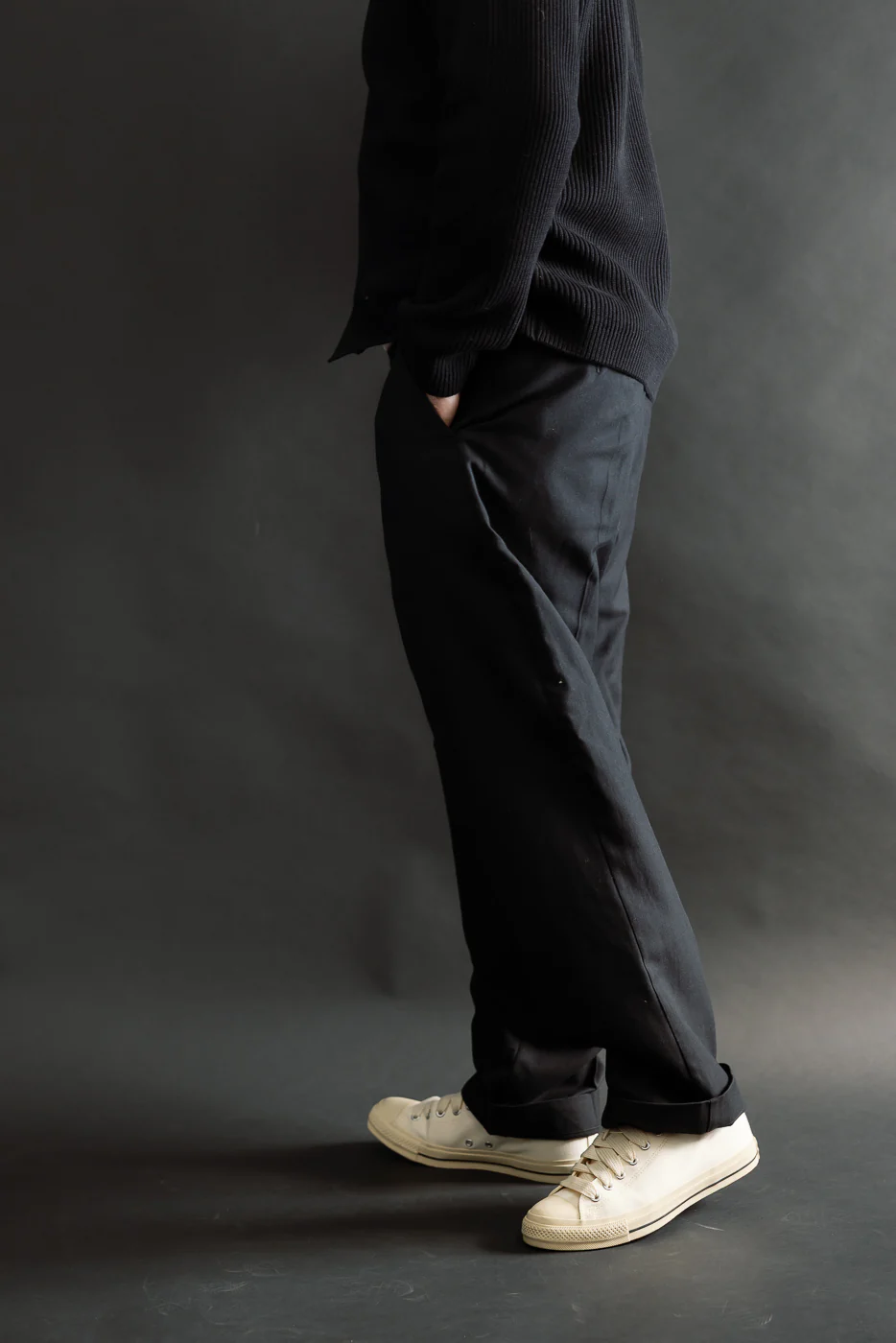 CHINO01WOCO.99 - 1920s Refined Wool-Cotton Worker Chino - Deep Black - Image 13