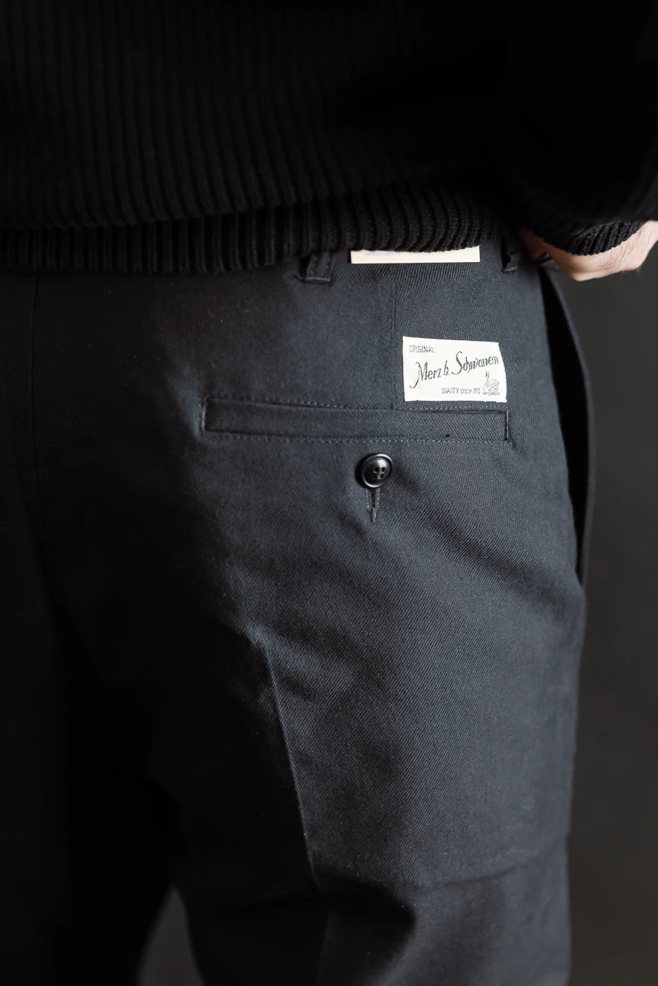CHINO01WOCO.99 - 1920s Refined Wool-Cotton Worker Chino - Deep Black - Image 18