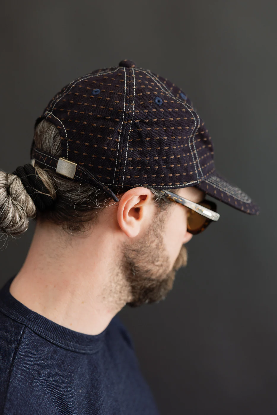D7578 - "Kakishibu Sashiko" Indigo Jacquard Denim Cap - Image 10