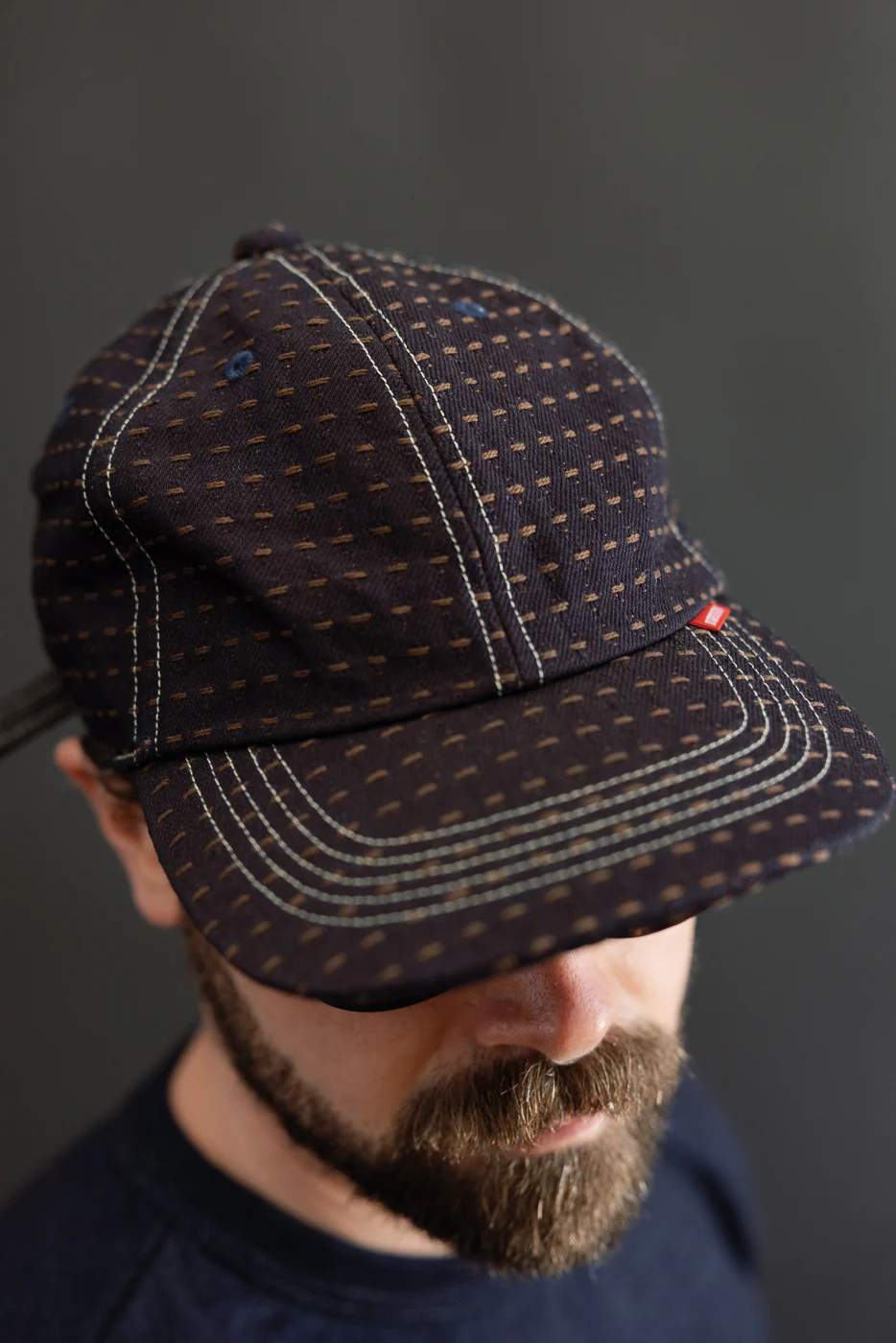 D7578 - "Kakishibu Sashiko" Indigo Jacquard Denim Cap - Image 11