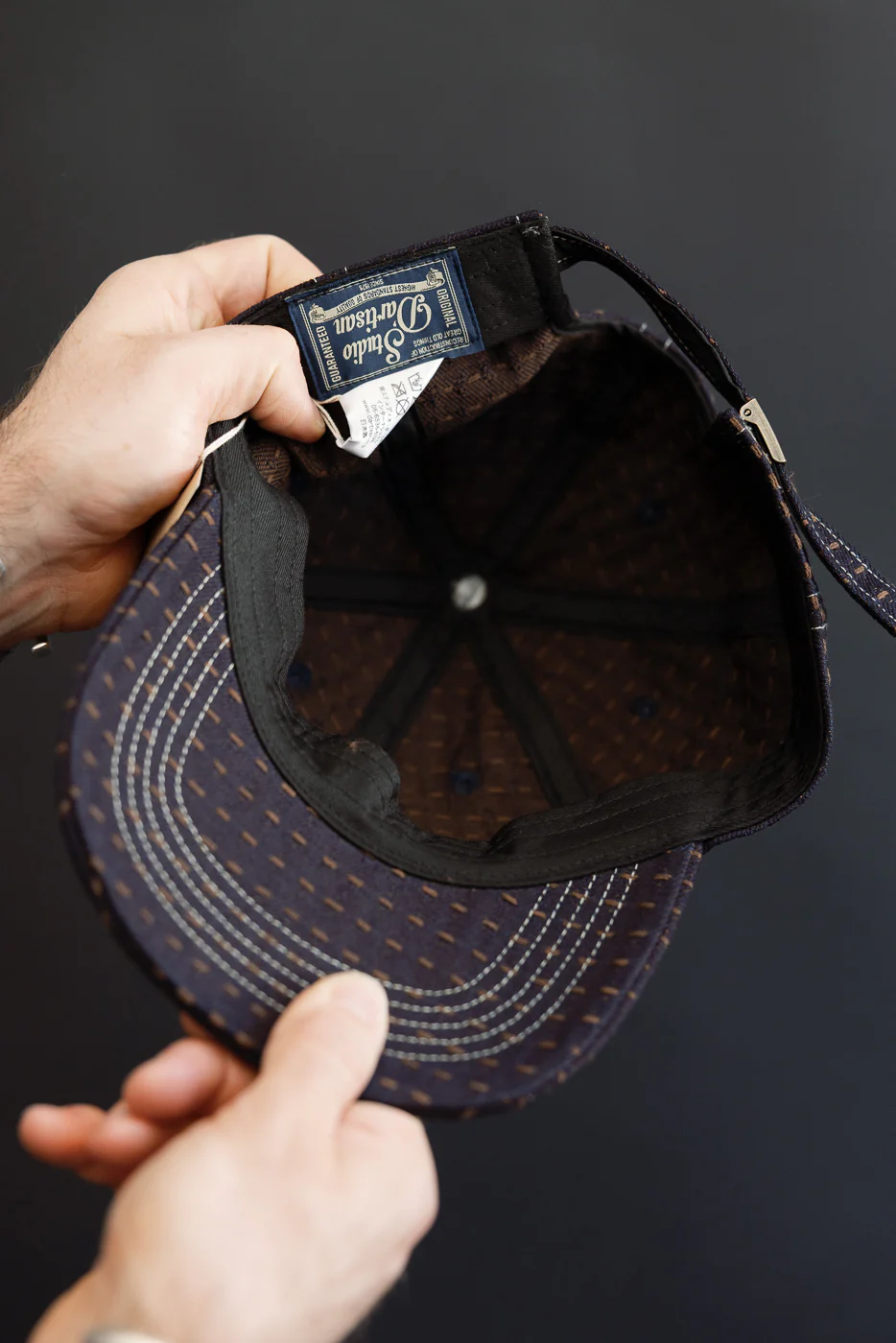 D7578 - "Kakishibu Sashiko" Indigo Jacquard Denim Cap - Image 12