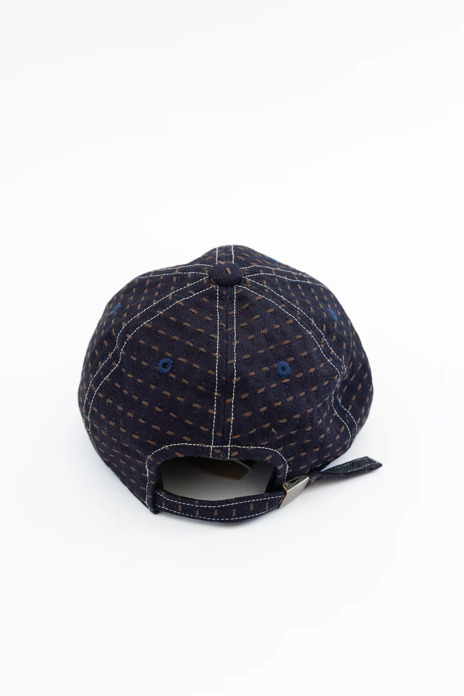 D7578 - "Kakishibu Sashiko" Indigo Jacquard Denim Cap - Image 4