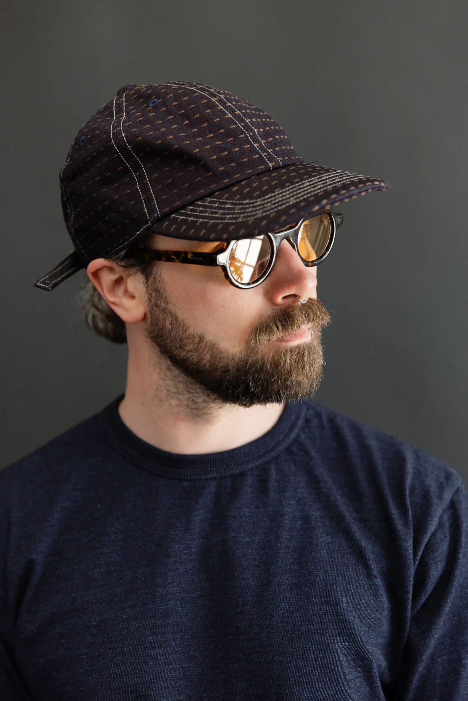D7578 - "Kakishibu Sashiko" Indigo Jacquard Denim Cap - Image 8