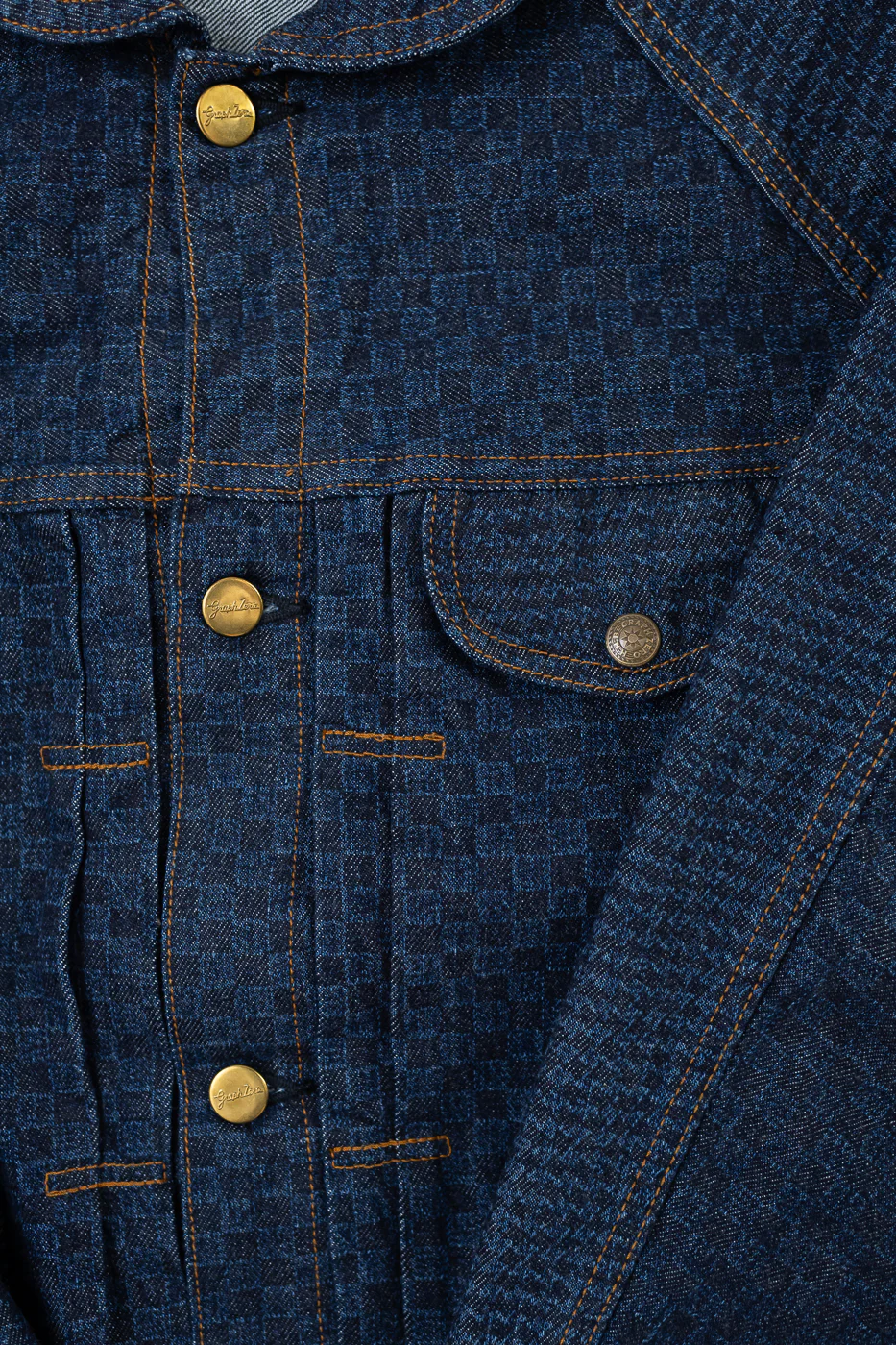 Shawl Collar Raglan Embossed Checkers Jean Jacket - Indigo - Image 3