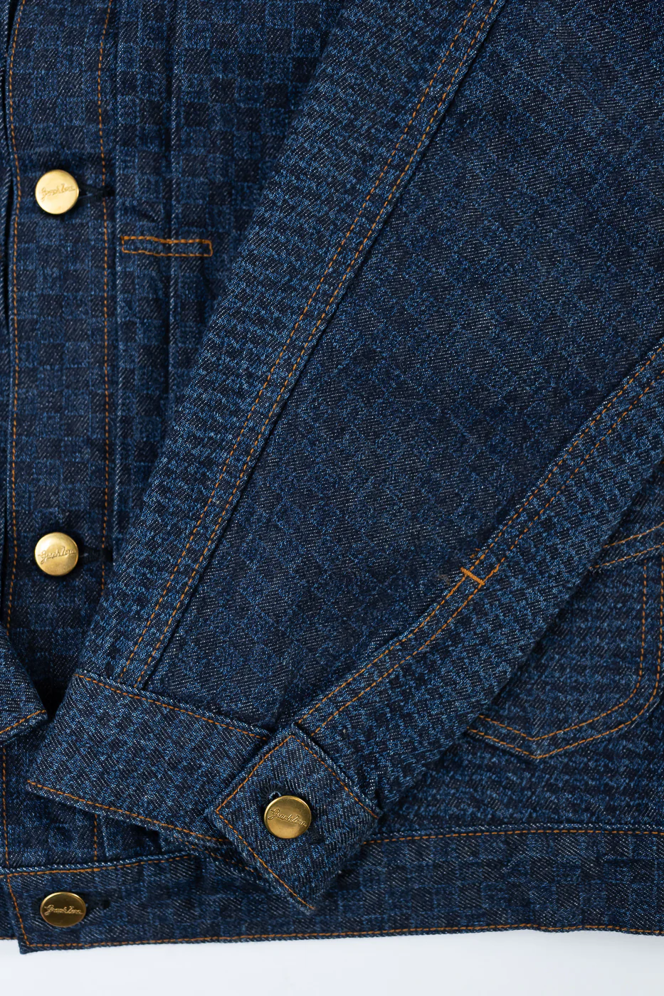 Shawl Collar Raglan Embossed Checkers Jean Jacket - Indigo - Image 4