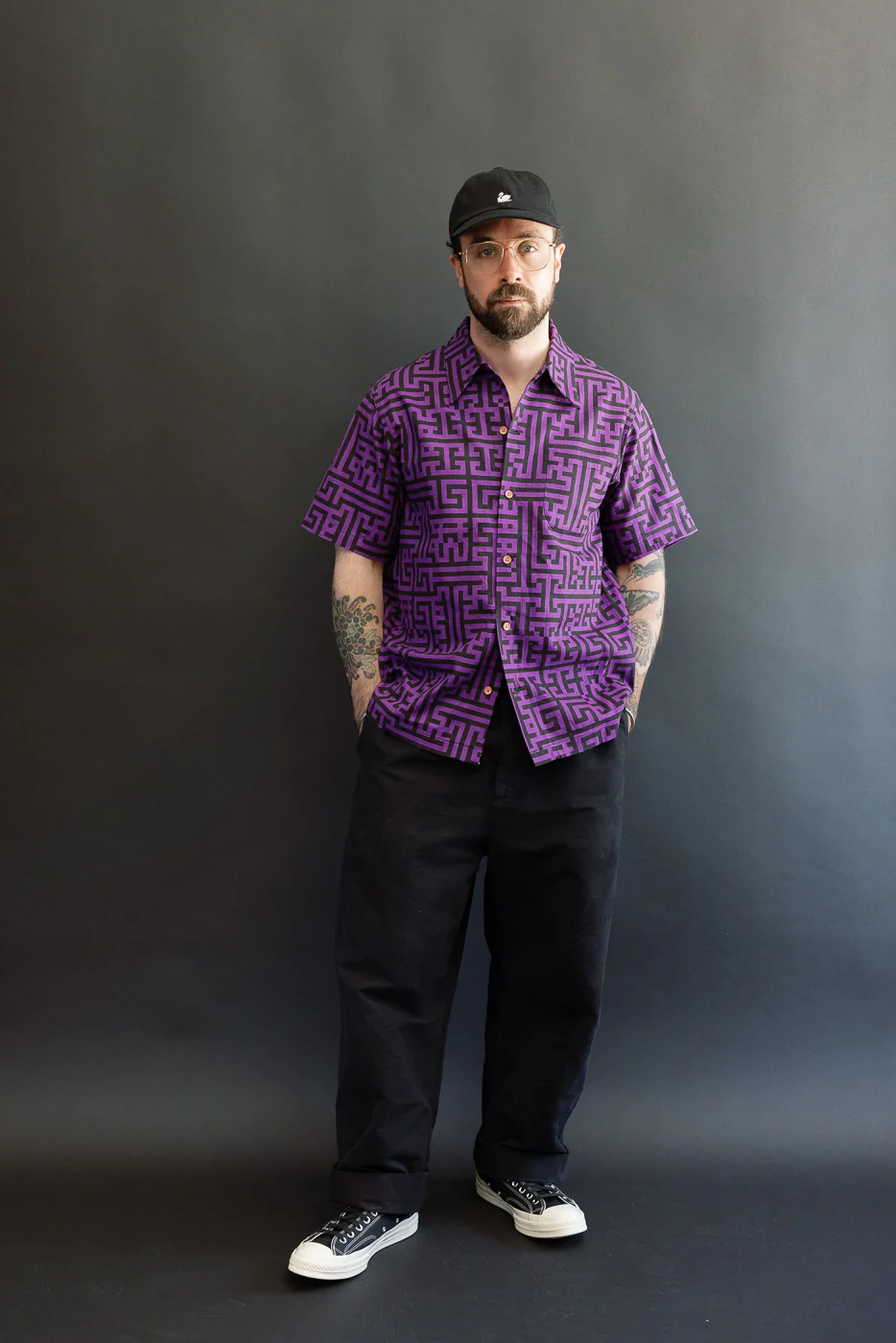 HSA26-02 - Geometric Pattern Aloha Shirt - Purple Head Shop Exclusive - Image 6