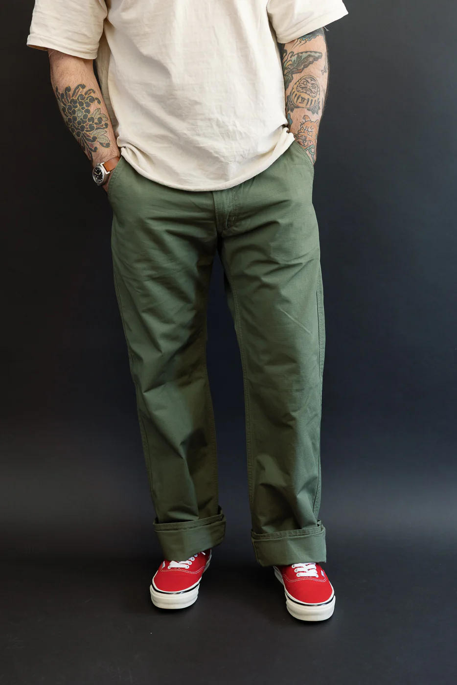 IH-746-GRN - 8oz Ripstop Wide Work Pants - Army Green - Image 10