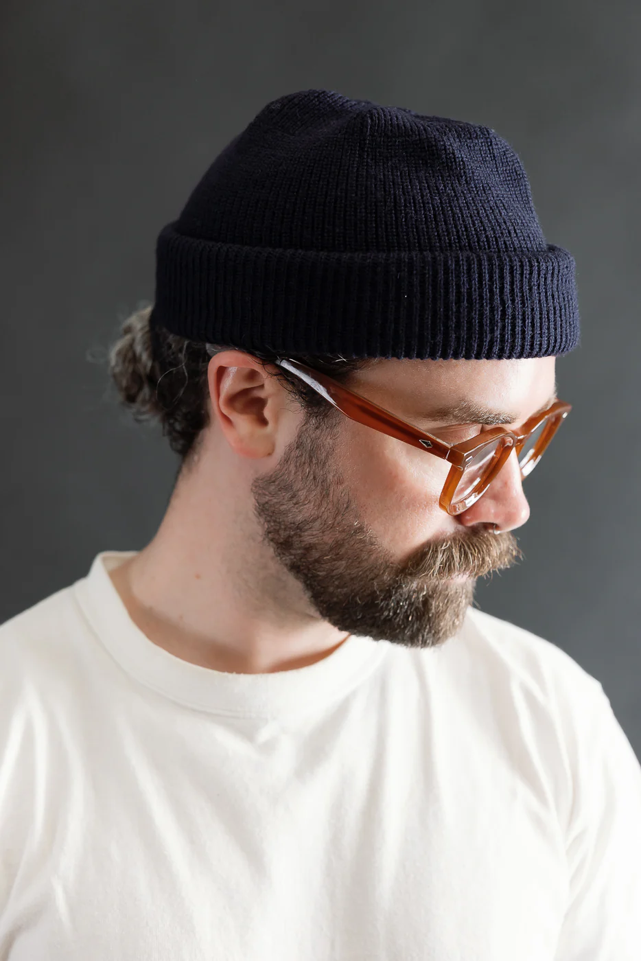 IHG-080-NAV - 100% Wool Ribbed Beanie - Navy Blue - Image 5