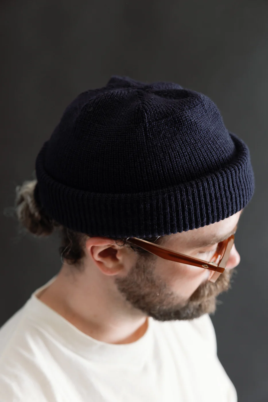 IHG-080-NAV - 100% Wool Ribbed Beanie - Navy Blue - Image 7