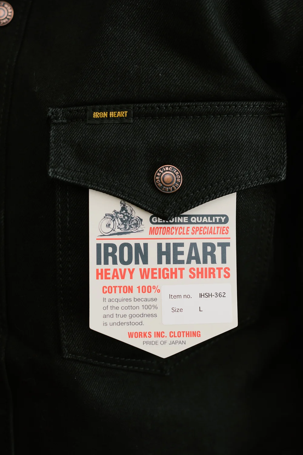 IHSH-362-BLK - 16oz Non-Selvedge Denim CPO Shirt - Superblack (Fades To Grey) - Image 15