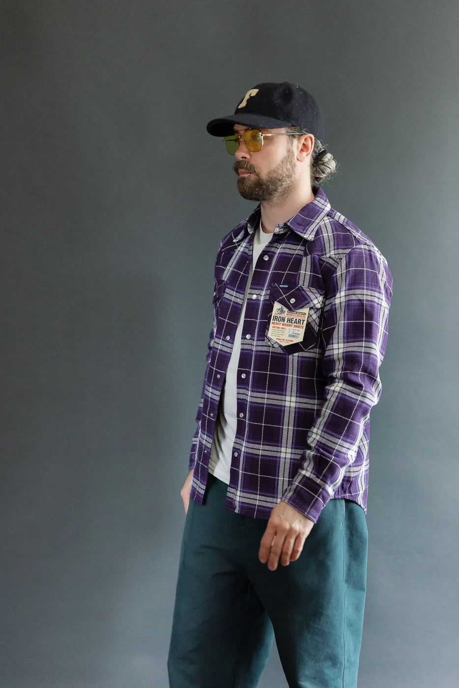IHSH-439-PUR - 9oz Selvedge Flannel Check Western Shirt - Purple - Image 10