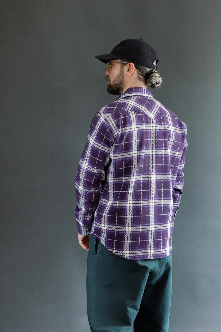 IHSH-439-PUR - 9oz Selvedge Flannel Check Western Shirt - Purple - Image 11