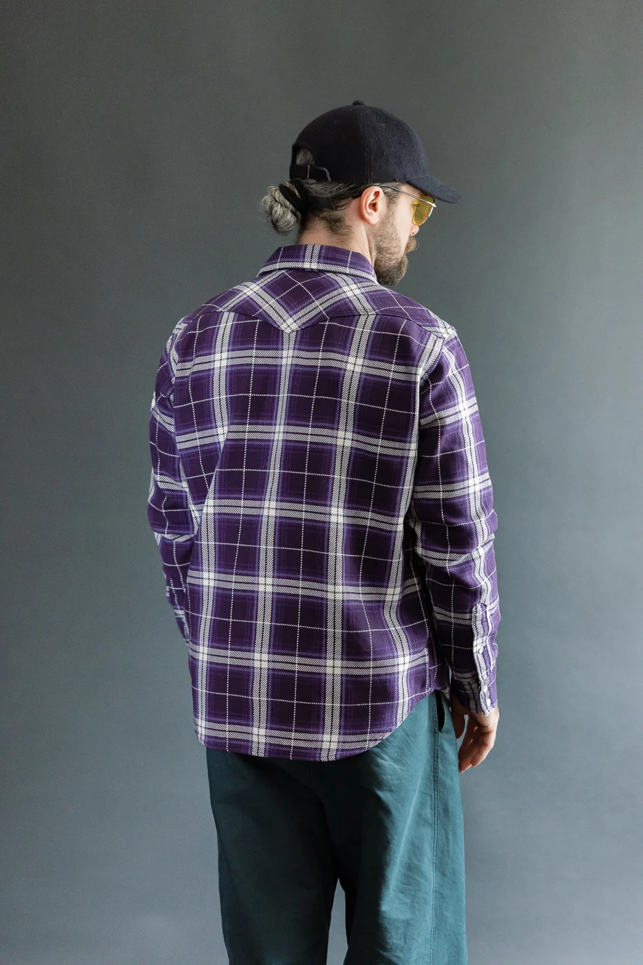 IHSH-439-PUR - 9oz Selvedge Flannel Check Western Shirt - Purple - Image 12