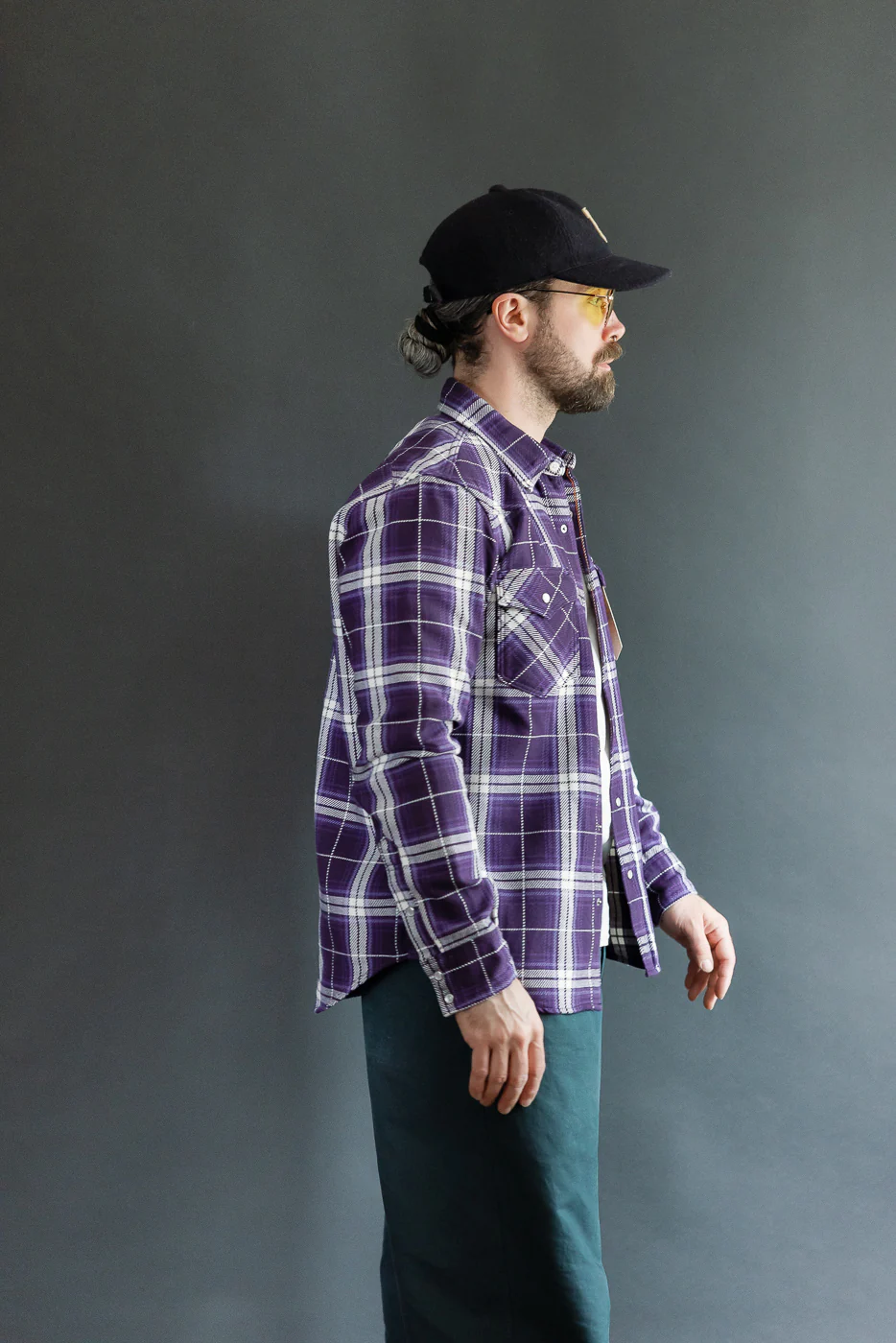 IHSH-439-PUR - 9oz Selvedge Flannel Check Western Shirt - Purple - Image 13