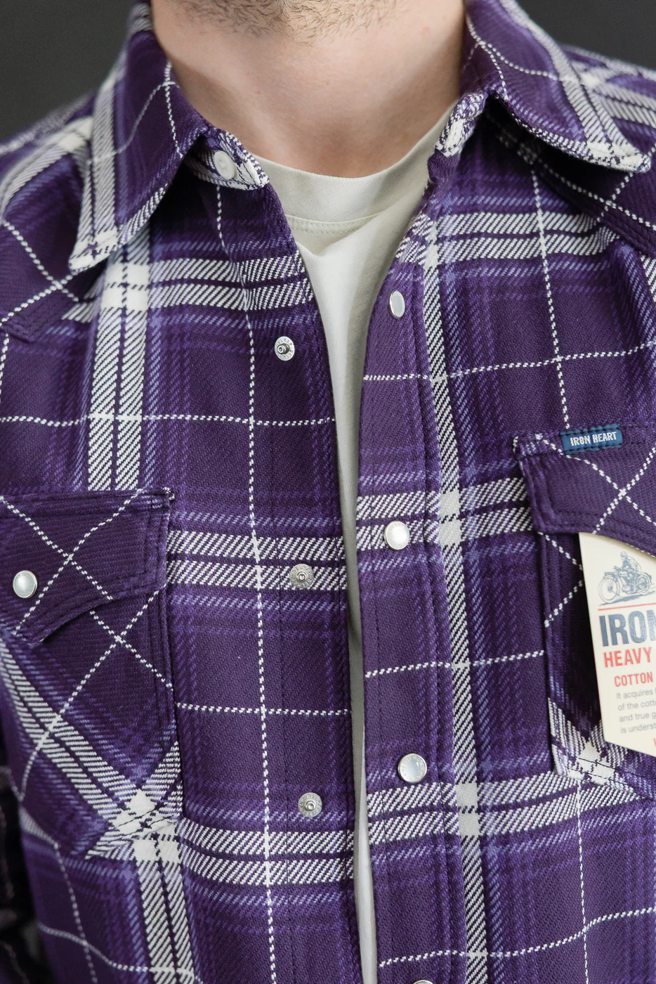 IHSH-439-PUR - 9oz Selvedge Flannel Check Western Shirt - Purple - Image 15