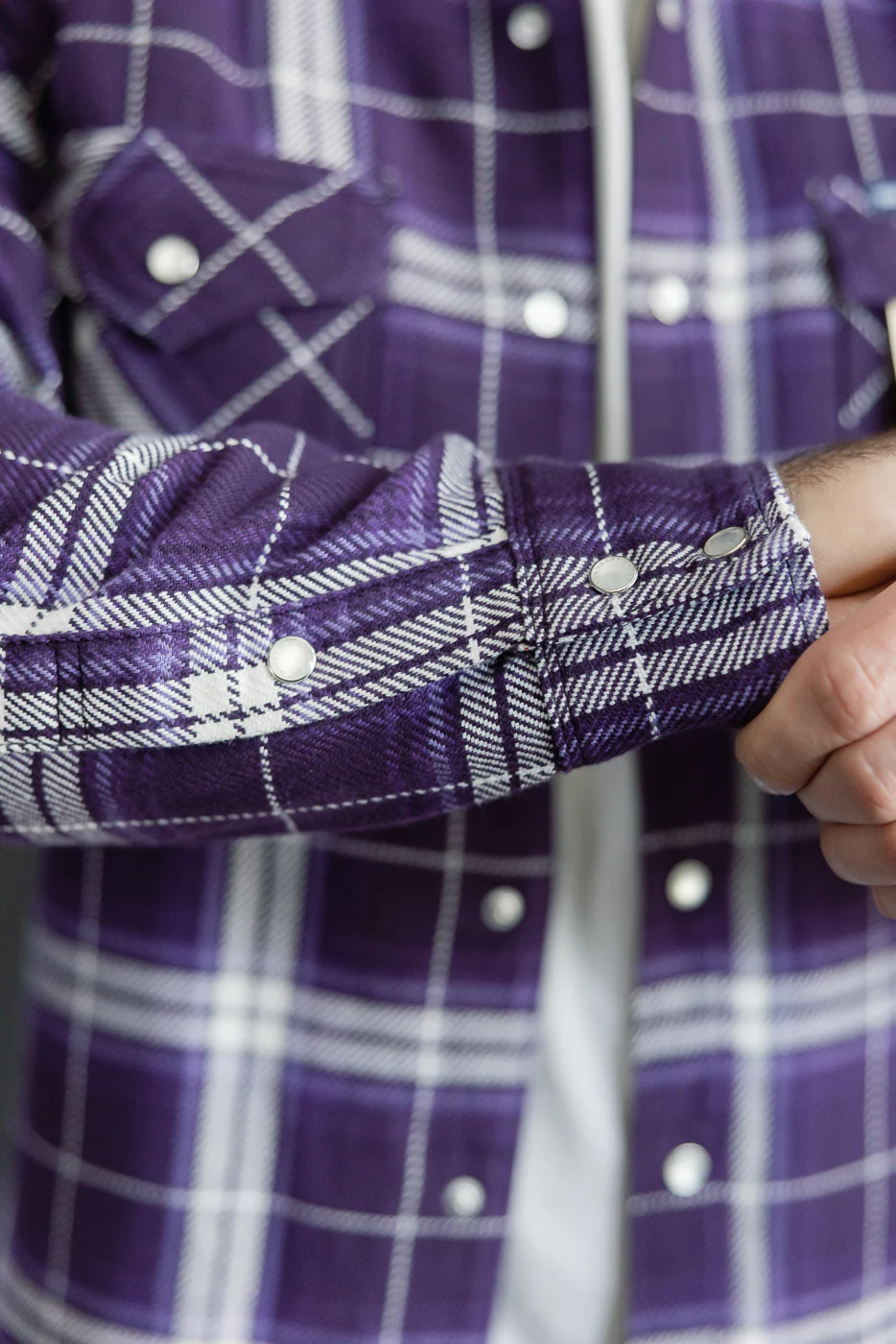 IHSH-439-PUR - 9oz Selvedge Flannel Check Western Shirt - Purple - Image 18