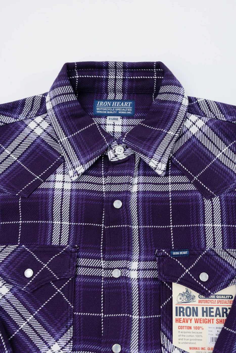 IHSH-439-PUR - 9oz Selvedge Flannel Check Western Shirt - Purple - Image 2