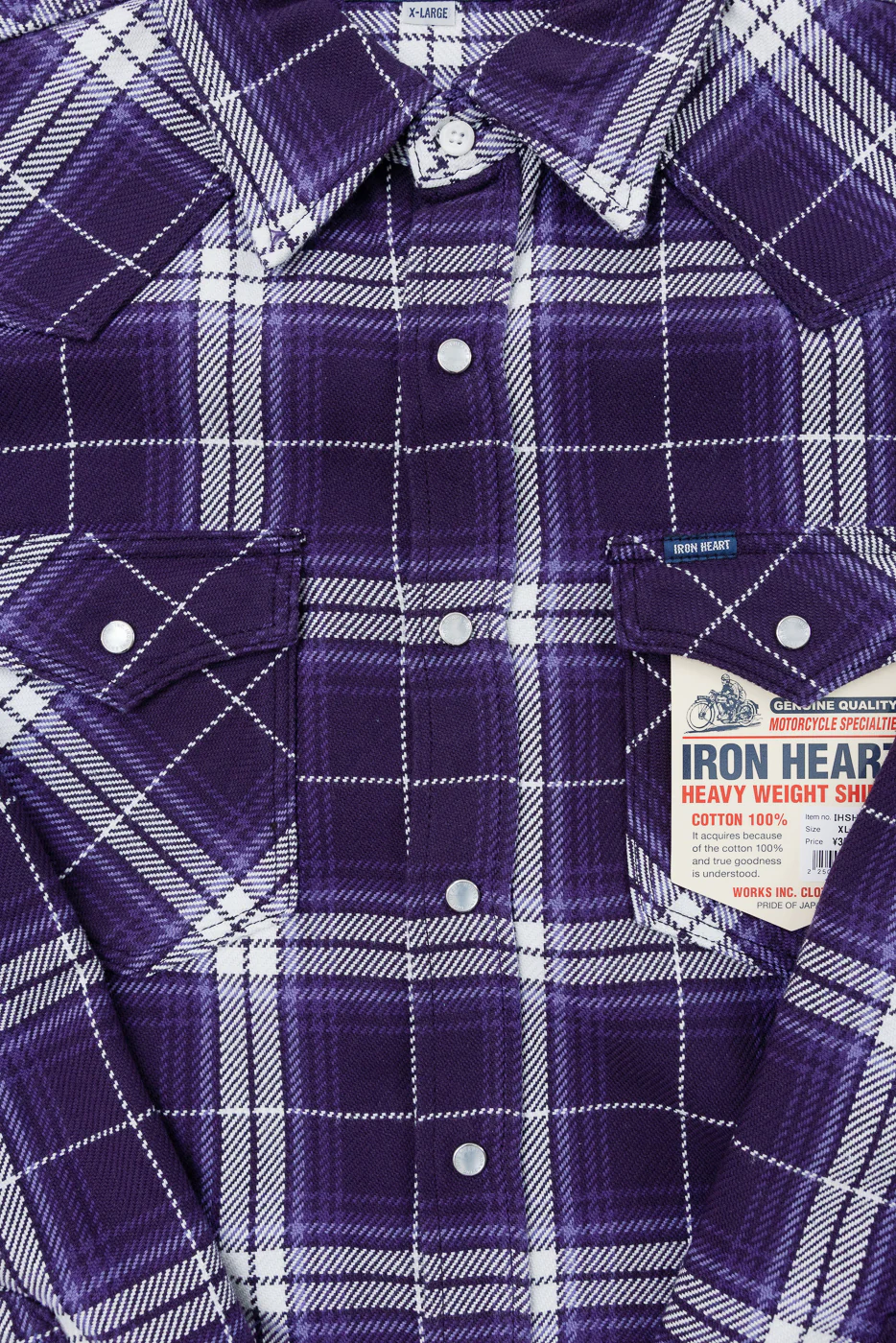 IHSH-439-PUR - 9oz Selvedge Flannel Check Western Shirt - Purple - Image 3