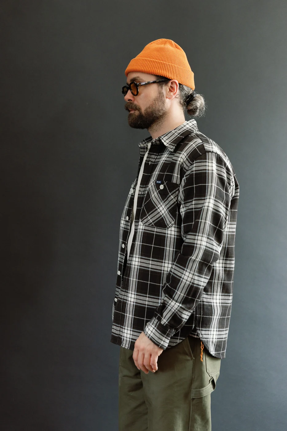 IHSH-441-BLK - 9oz Selvedge Flannel Check Work Shirt - Black - Image 12