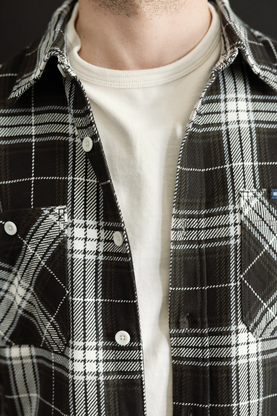 IHSH-441-BLK - 9oz Selvedge Flannel Check Work Shirt - Black - Image 18