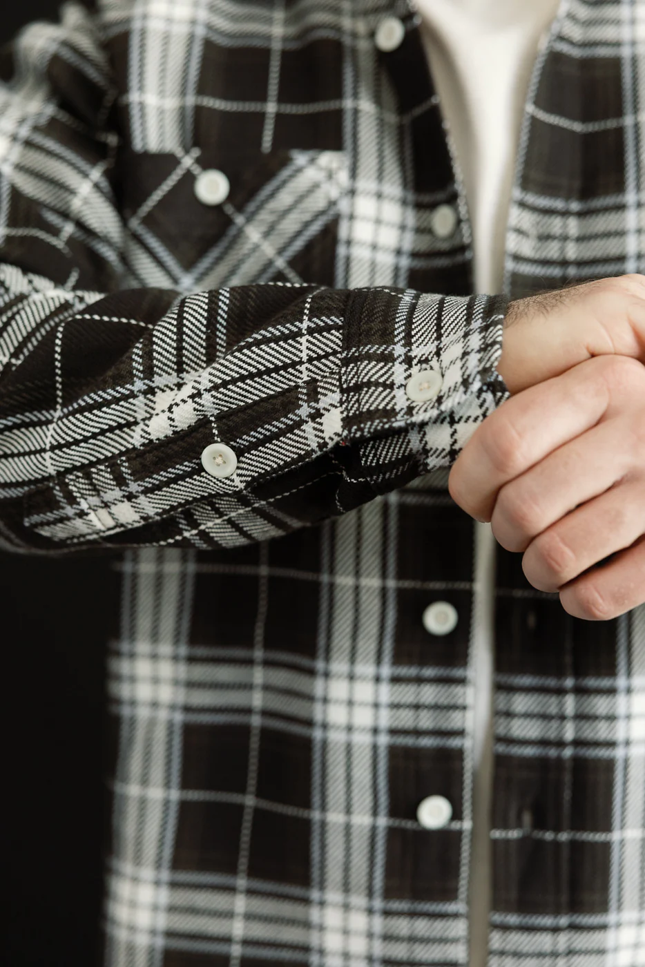 IHSH-441-BLK - 9oz Selvedge Flannel Check Work Shirt - Black - Image 19