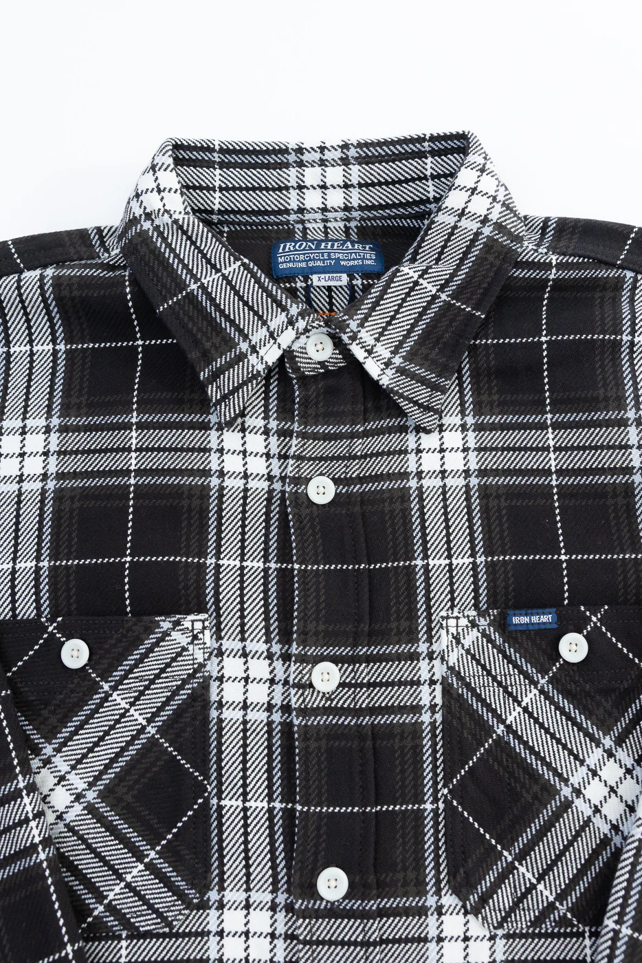 IHSH-441-BLK - 9oz Selvedge Flannel Check Work Shirt - Black - Image 2