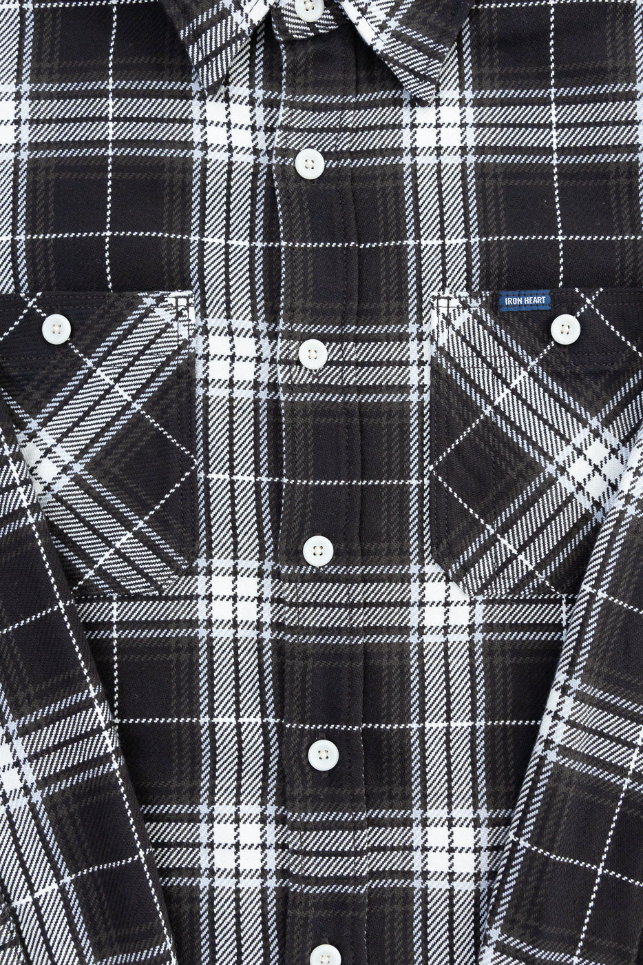 IHSH-441-BLK - 9oz Selvedge Flannel Check Work Shirt - Black - Image 3