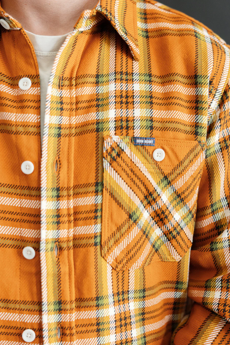 IHSH-442-ORA - 9oz Selvedge Flannel Check Work Shirt - Orange - Image 18