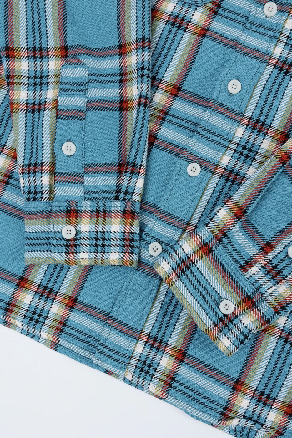 IHSH-442-SAX - 9oz Selvedge Flannel Check Work Shirt - Sax Blue - Image 4