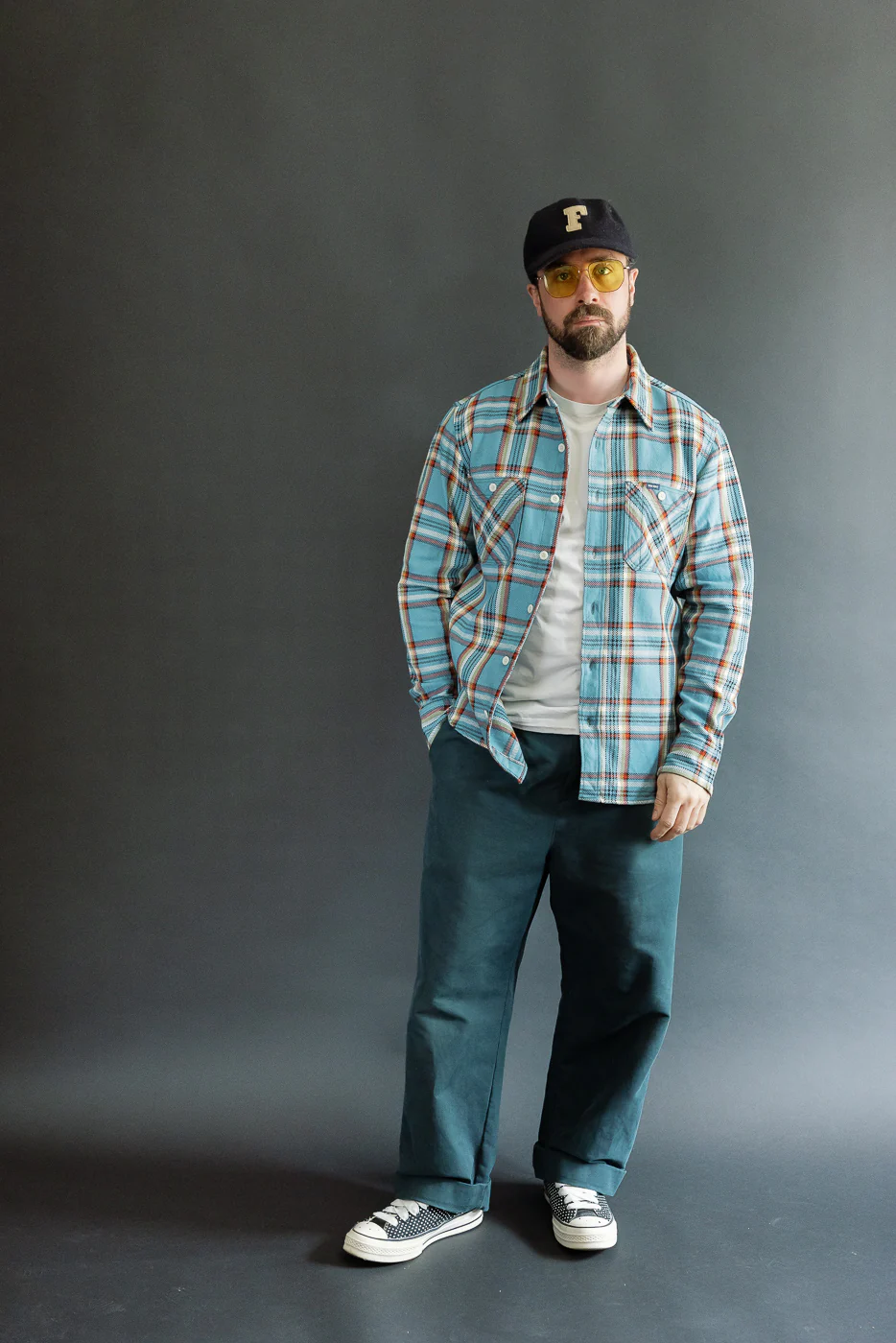 IHSH-442-SAX - 9oz Selvedge Flannel Check Work Shirt - Sax Blue - Image 7