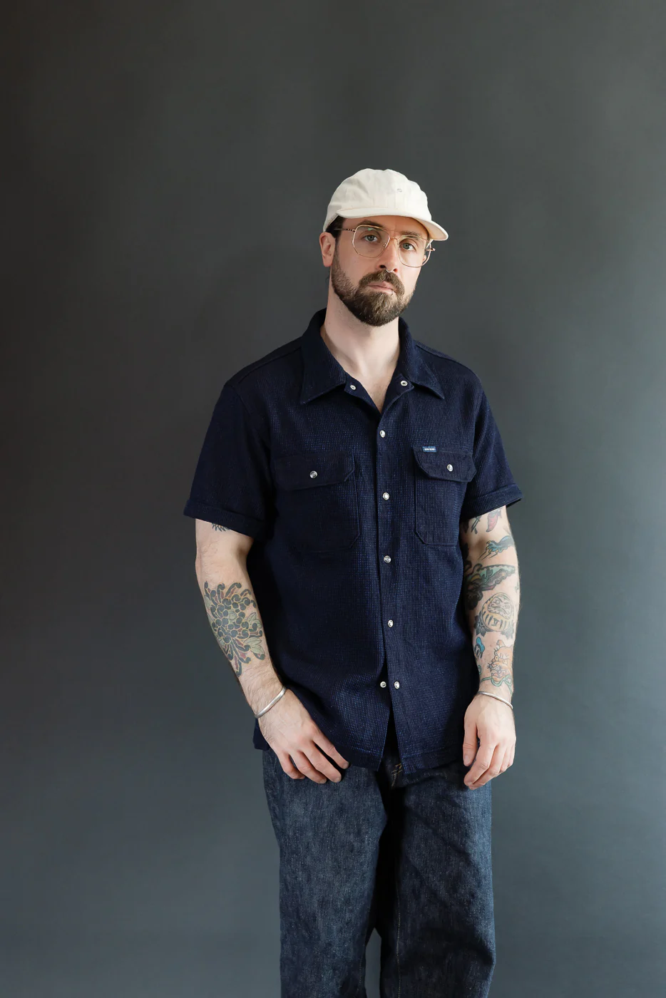 IHSH-445-IND - 10oz Dobby Cloth Short Sleeve Mechanic Shirt - Indigo - Image 16