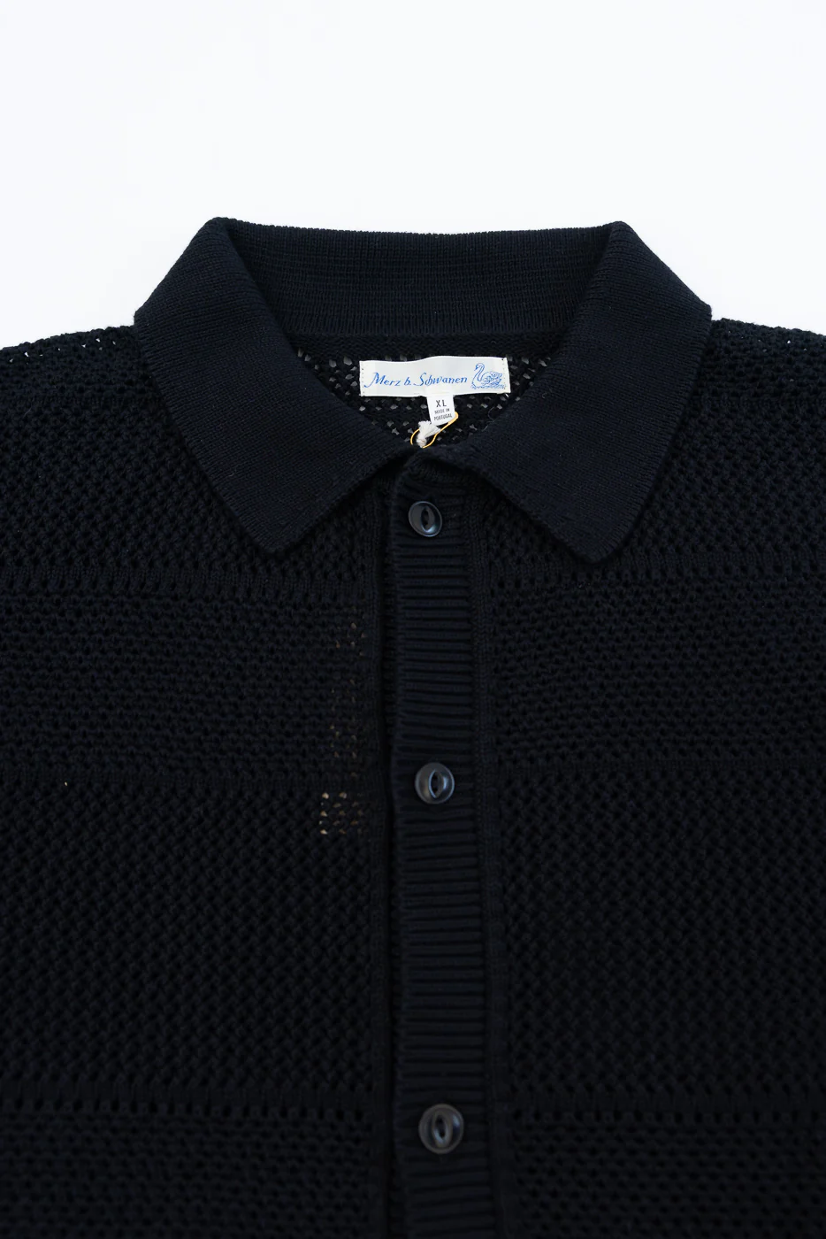 KNITSHIRT01.99 - 1960s Crochet Cotton Short Sleeve Shirt - Deep Black - Image 2