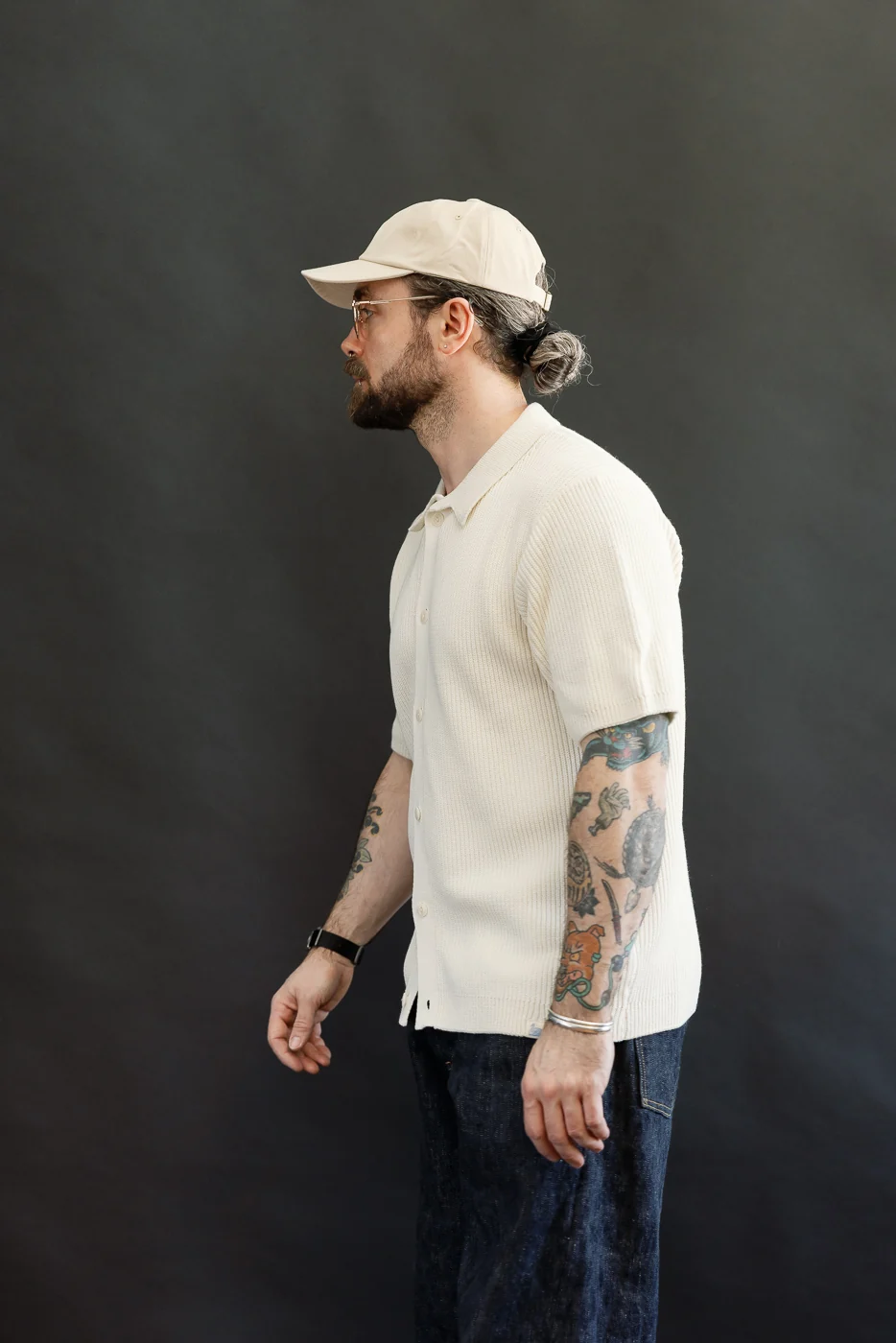 KNITSHIRT03.02 - Ribbed Cotton Knit Short Sleeve Shirt - Nature - Image 15