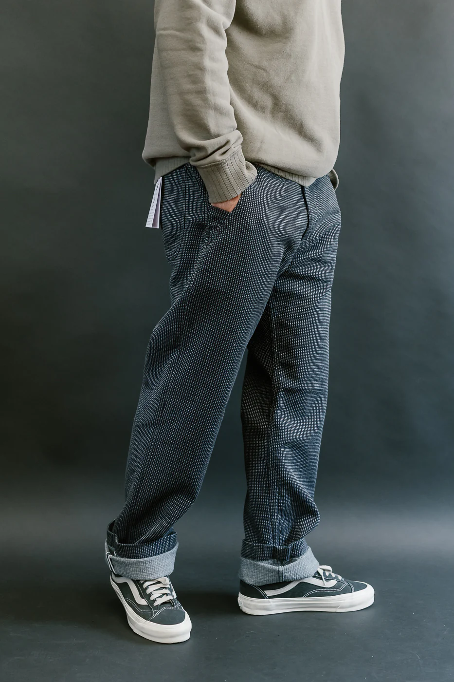 LP-1180-2 - Stitch Stripe Sashiko Comfortable Trousers - Indigo x Thin Stripe - Image 12