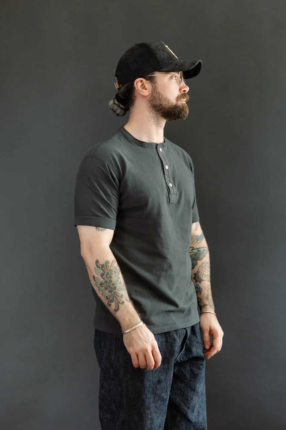 LRH1042 - Loopwheeled Classic Henley - Antique Black - Image 10