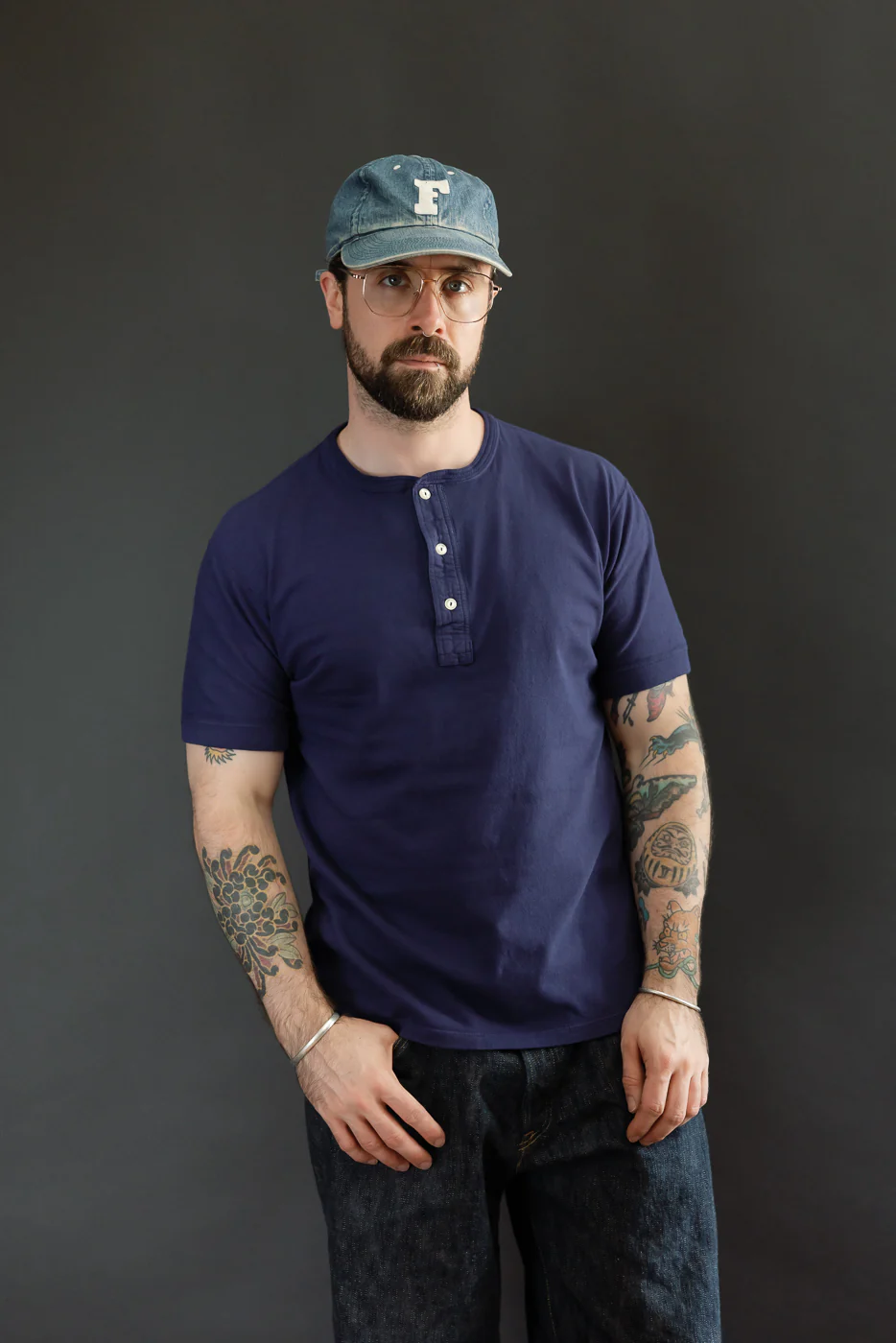 LRH1042 - Loopwheeled Classic Henley - French Navy Blue - Image 8