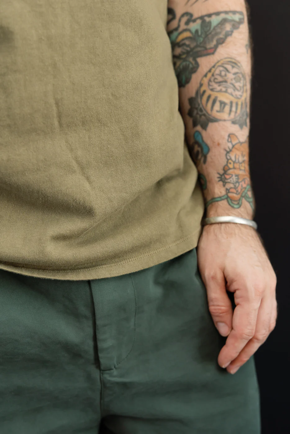 LRC1127 - Loopwheel Double Binder S/S Crewneck Tee - Army Olive - Image 17