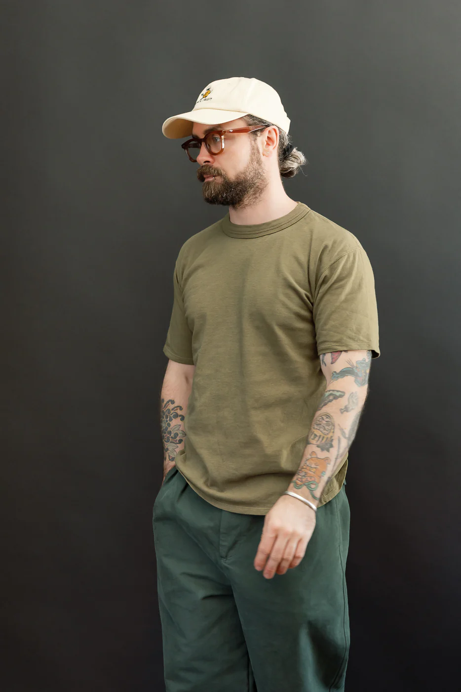 LRC1127 - Loopwheel Double Binder S/S Crewneck Tee - Army Olive - Image 9