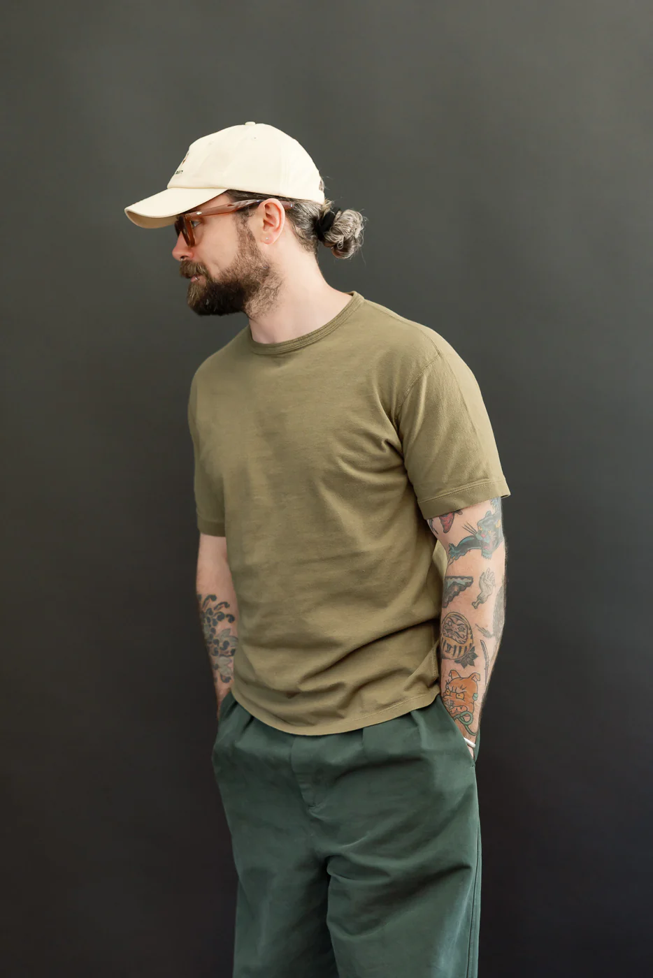 LRC1130 - Loopwheel Ribbed S/S Cuff Crew - Army Olive - Image 12
