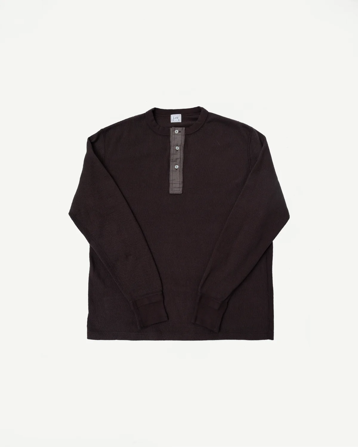 LRH1041 - Supima Long Sleeve Honeycomb Knit Henleyneck Thermal - Oak Brown